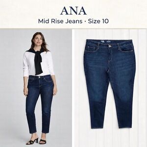 ANA Mid Rise Straight Leg Jeans Size 10 Dark Wash Stretch Denim Modern Classic